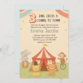 3 Ring Circus Triplet Baby Shower Invitation Kaart (Voorkant / Achterkant)