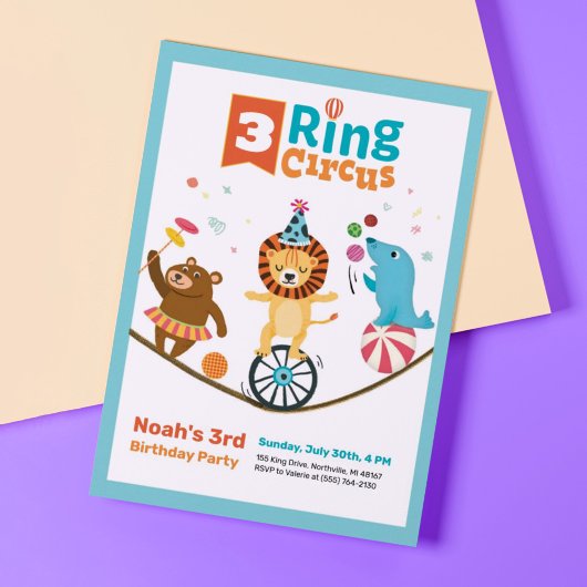 3-Ring circusdieren Kinder Uitnodigingen van de De