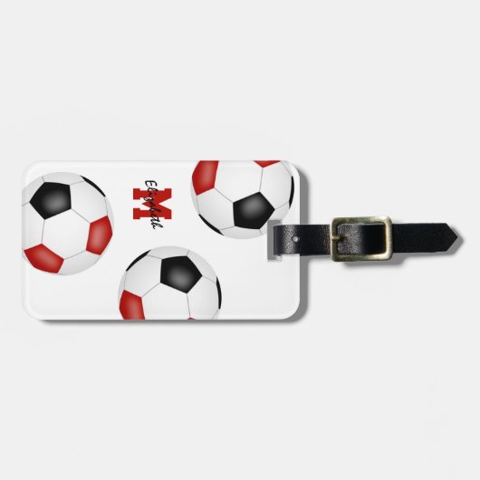 3 rode zwarte voetballen, monogrammen bagagelabel (Voorkant horizontaal)