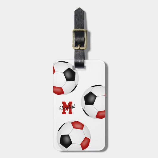 3 rode zwarte voetballen, monogrammen bagagelabel (Voorkant verticaal)