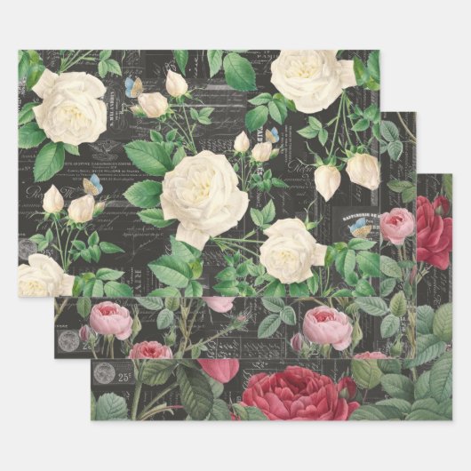 3 Roos Koolkolen Ephemera Sheets Inpakpapier Vel (Set)