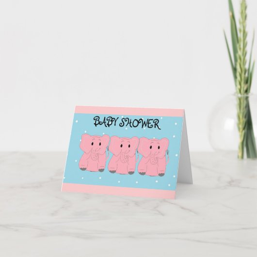 3 Roze Baby shower Uitnodiging tot roze olifanten (Voorkant)