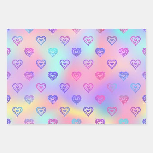 3 Roze Boho Hart Verjaardag Coördinerende Gift Inpakpapier Vel (Voorkant)