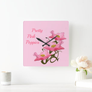 3 Roze bruine bloemen Aangepast meisje Ze schreef: Vierkante Klok