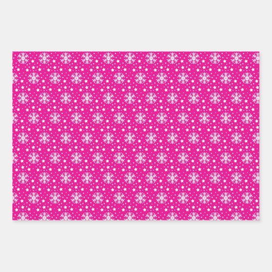 3 Roze coördinerende Snowflake-kerstcadeaus Inpakpapier Vel (Voorkant 3)