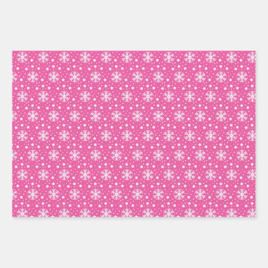 3 Roze coördinerende Snowflake-kerstcadeaus Inpakpapier Vel (Voorkant 2)