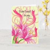 3 roze lelies met linten en wervelingen kaart (Gele Bloem)