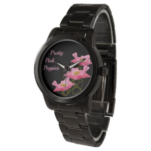 3 Roze papleybloemen Numberless Custom Girly Horloge