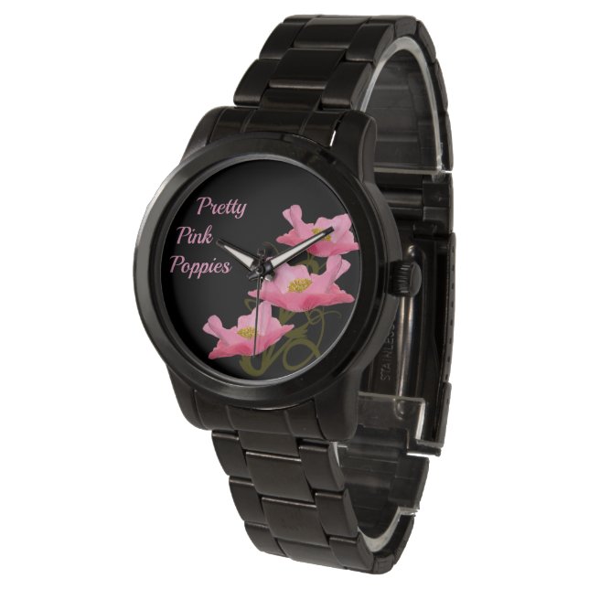 3 Roze papleybloemen Numberless Custom Girly Horloge (Gekanteld)