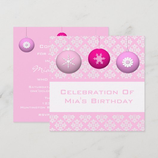 3 Roze Snowflake-Flower-siernamen Kaart (Voorkant / Achterkant)