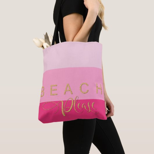 3 Roze strips Beach Please Gold Glitter Tote Bag (Dichtbij)