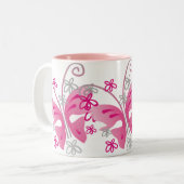 3 roze vlinders tweekleurige koffiemok (Voorkant links)