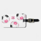 3 roze zwarte witte voetballen bagagelabel (Voorkant horizontaal)