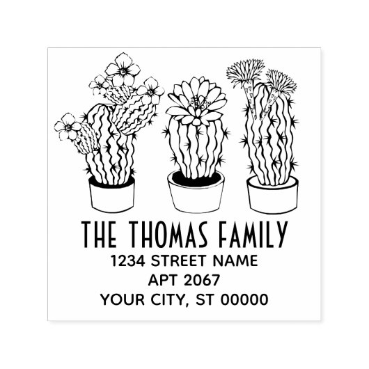 3 Rustieke Cactusplanten Naam Retouradres Zelfinktende Stempel (Design)