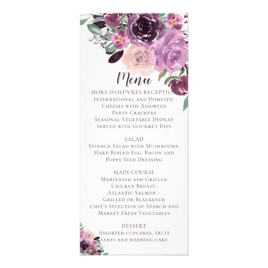 #3 Sangria Paarse Mauve Floral Wedding | Menu (Voorkant)