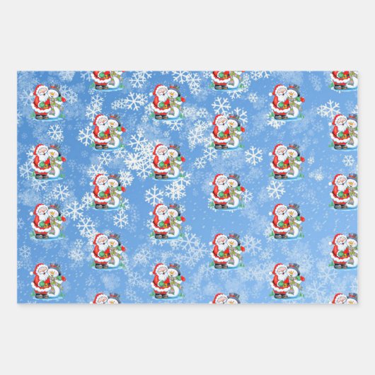 3 Santa Claus met Sneeuwachtergrond cadeau Inpakpapier Vel (Voorkant 3)