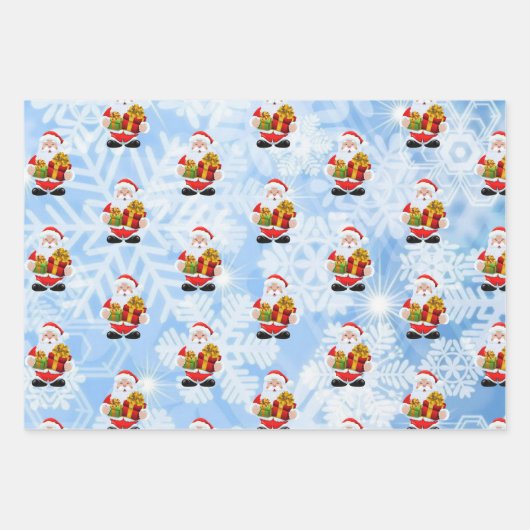 3 Santa Claus met Sneeuwachtergrond cadeau Inpakpapier Vel (Voorkant 2)