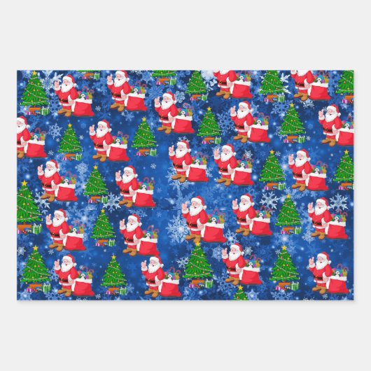 3 Santa Claus met Sneeuwachtergrond  cadeau Inpakpapier Vel (Voorkant)
