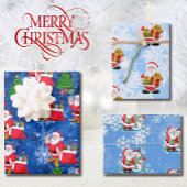 3 Santa Claus met Sneeuwachtergrond cadeau Inpakpapier Vel