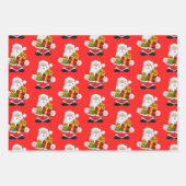 3 Santa Claus Red Green Background  Gift Inpakpapier Vel (Voorkant 2)