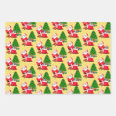 3 Santa Claus Red Green Background  Gift Inpakpapier Vel (Voorkant)