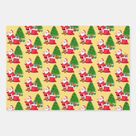 3 Santa Claus Red Green Background  Gift Inpakpapier Vel