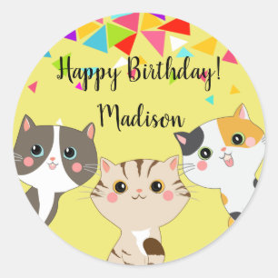 3 Schattig Kat Happy Birthday Ronde Sticker