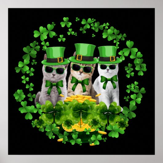 3 Schattige Drie Katten St Patrick Cadeau Kitty Ie Poster (Voorkant)