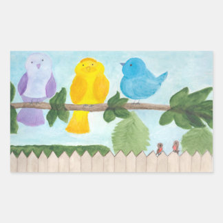 3 Schattige Fantasievolle Kleurrijke Vogels Rechthoekige Sticker