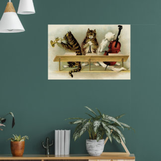 3 Schattige Muzikale Katten Print