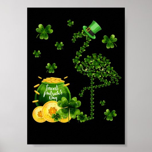 3 Schattige Shamrock Flamingo St Patrick Flamingo Poster (Voorkant)