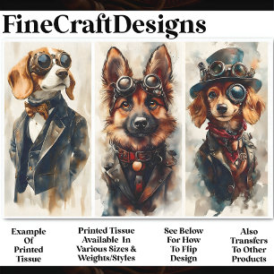 3 Schattige Steampunk Honden Groep 3 CB6 Decoupage Tissuepapier