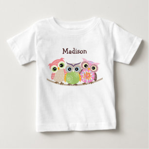 3 Schattigee en kleurrijke Uilen Baby T Shirten