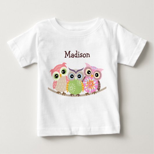3 Schattigee en kleurrijke Uilen Baby T Shirten (Voorkant)