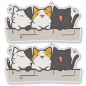 3 Schattigee gelukkige Kawaii Chibi katten Sticker (Voorkant)