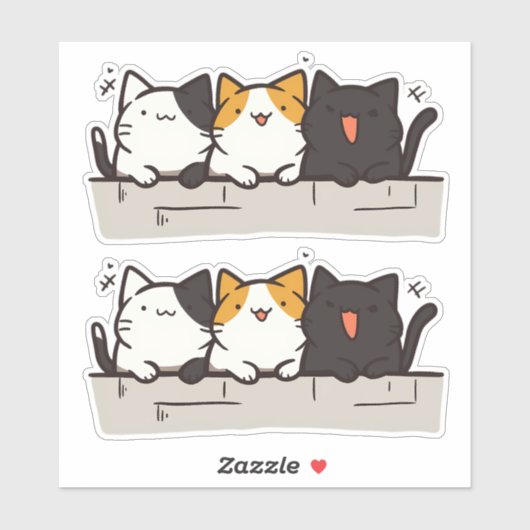 3 Schattigee gelukkige Kawaii Chibi katten Sticker (Vel)