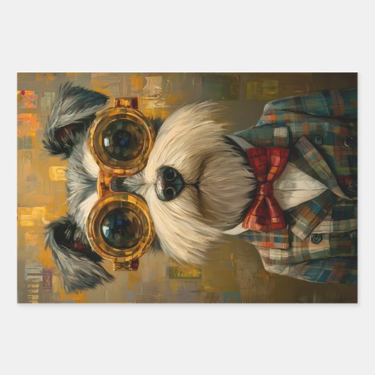 3 Schattigee Grappig Aangeklede Schnauzer Dogs WPA Inpakpapier Vel (Voorkant 2)