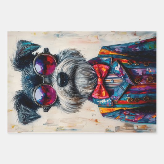 3 Schattigee Grappig Aangeklede Schnauzer Dogs WPA Inpakpapier Vel (Voorkant)