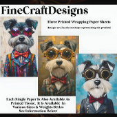 3 Schattigee Grappig Aangeklede Schnauzer Dogs WPA Inpakpapier Vel