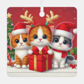 3 Schattigee Kerstkatten illustratie Metalen Ornament (Voorkant)