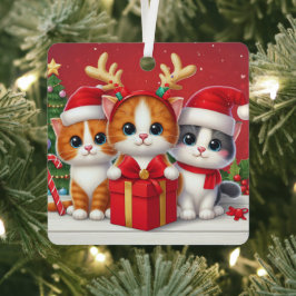 3 Schattigee Kerstkatten illustratie Metalen Ornament