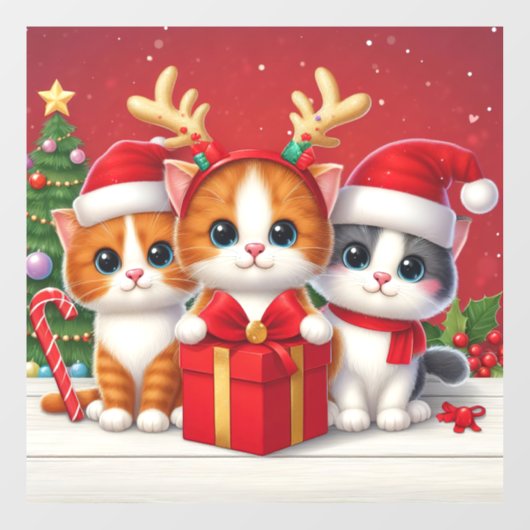 3 Schattigee Kerstkatten illustratie Raamsticker (Vel)