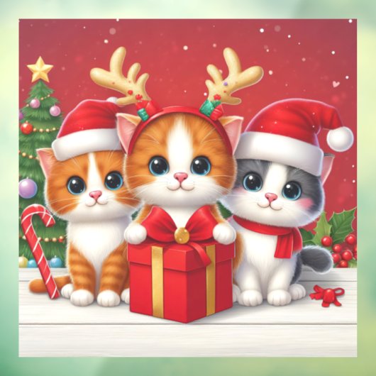 3 Schattigee Kerstkatten illustratie Raamsticker (Vel 3)