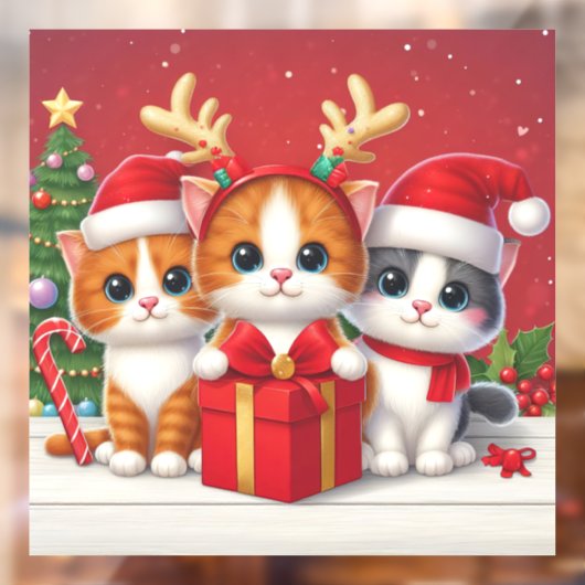 3 Schattigee Kerstkatten illustratie Raamsticker (Vel 2)