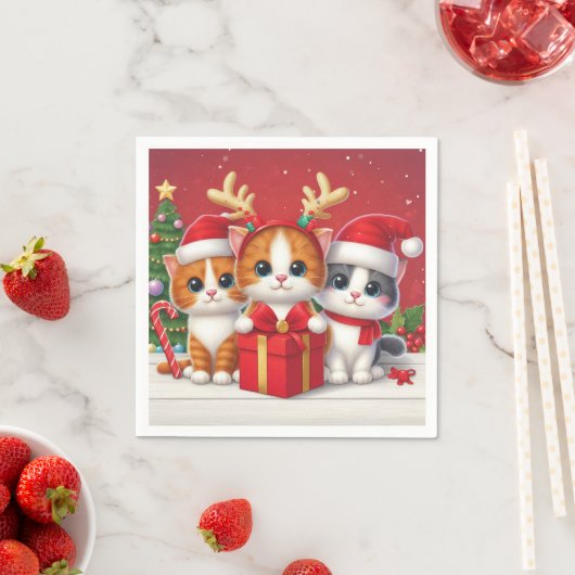 3 Schattigee Kerstkatten illustratie Servet (Insitu)