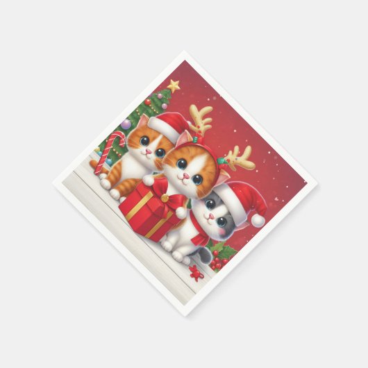 3 Schattigee Kerstkatten illustratie Servet (Hoek)