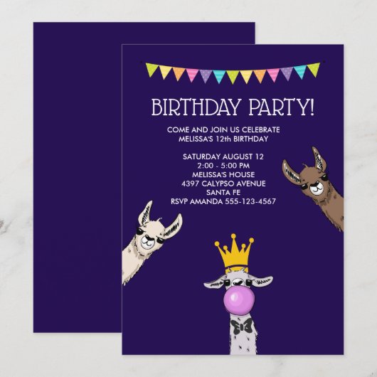 3 Schattigee Llama Gezichten Illustratie Verjaarda Kaart (Voorkant / Achterkant)