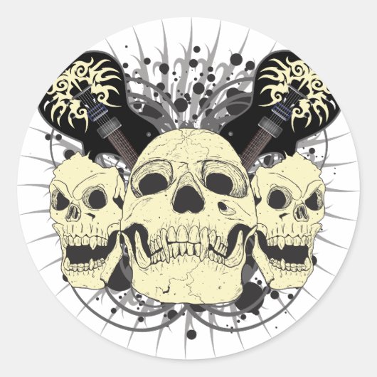 3 schedel gitaren ronde sticker (Voorkant)