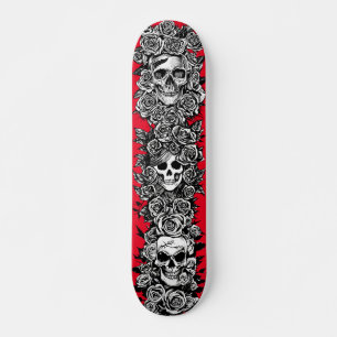 3 schedelvlakken met rozen Gothic Punk Kunsttekeni Persoonlijk Skateboard