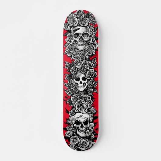 3 schedelvlakken met rozen Gothic Punk Kunsttekeni Persoonlijk Skateboard (Voorkant)
